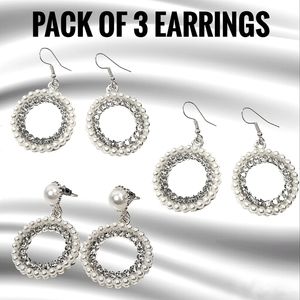 Faux Pearl Earrings Pack of 3 Wholesale, Pearl Jewelry Women Starter Boutique
